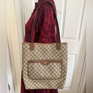 GUCCI AUTHENTIC BROWN MONOGRAM COATED CANVAS TOTE BAG